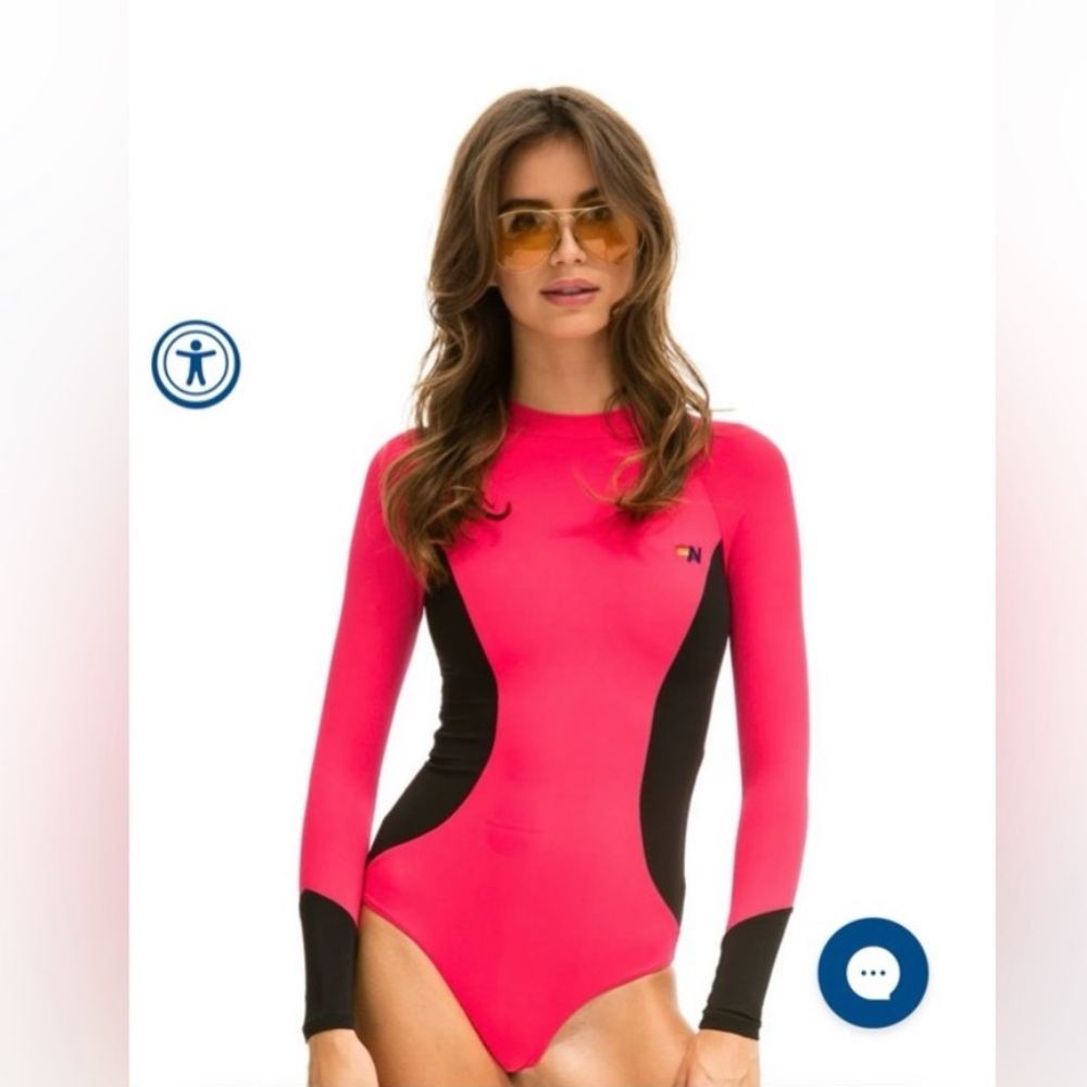 Aviator Nation COLOR BLOCK SURF SUIT NEON Red Pink Black Size XXS
